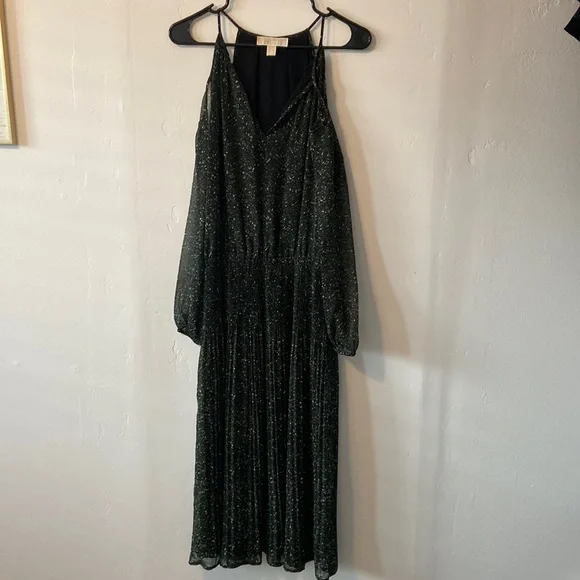 MICHAEL Michael Kors | Dresses | Michael Kors Green Patterned Cold Shoulder  Long Sleeve Dress | Poshmark